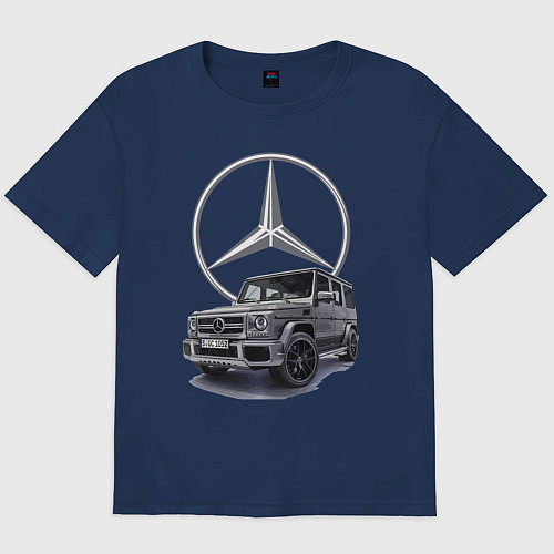 Мужская футболка оверсайз Mercedes Gelendwagen G63 AMG G-class G400d / Тёмно-синий – фото 1