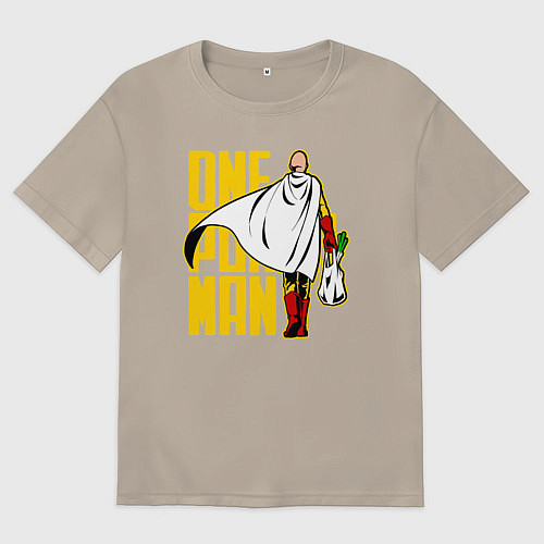 Мужская футболка оверсайз Сайтама возвращается из супермаркета One Punch-Man / Миндальный – фото 1
