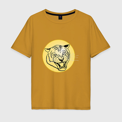 Мужская футболка оверсайз Тигр на новогоднем шарике / Горчичный – фото 1