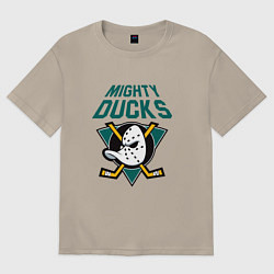 Футболка оверсайз мужская Анахайм Дакс, Mighty Ducks, цвет: миндальный