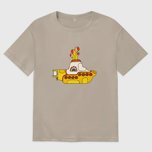 Мужская футболка оверсайз The Beatles Yellow Submarine в дудл стиле / Миндальный – фото 1