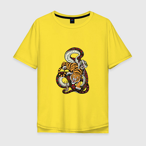 Мужская футболка оверсайз Змея и Тигр / Желтый – фото 1