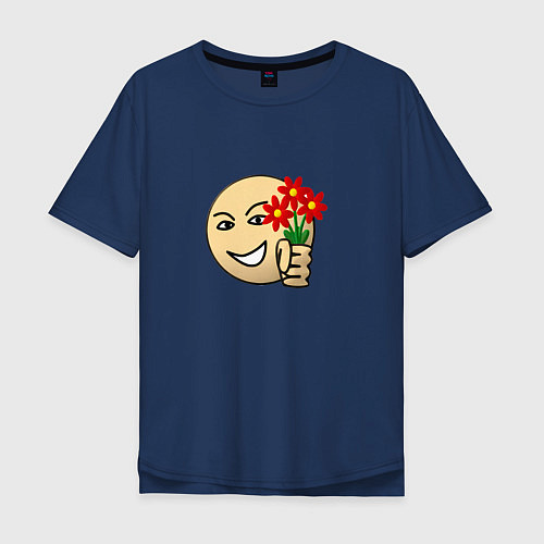 Мужская футболка оверсайз Стикер с цветами / Тёмно-синий – фото 1