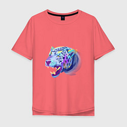 Футболка оверсайз мужская Неоновый леопард, цвет: коралловый