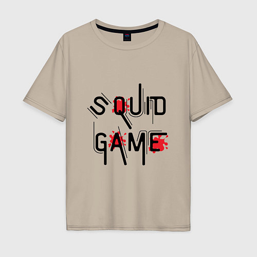 Мужская футболка оверсайз Blood Squid Game / Миндальный – фото 1