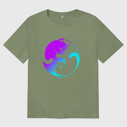 Мужская футболка оверсайз ИНЬ ЯНЬ КОТИКИ В НЕОНЕ