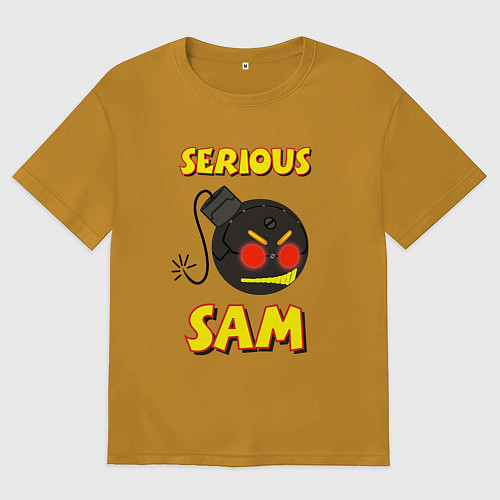 Мужская футболка оверсайз Serious Sam Bomb Logo / Горчичный – фото 1