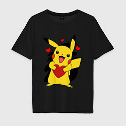 Футболка оверсайз мужская ПИКАЧУ И СЕРДЕЧКО POKENON PIKACHU LOVE, цвет: черный