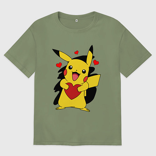 Мужская футболка оверсайз ПИКАЧУ И СЕРДЕЧКО POKENON PIKACHU LOVE / Авокадо – фото 1