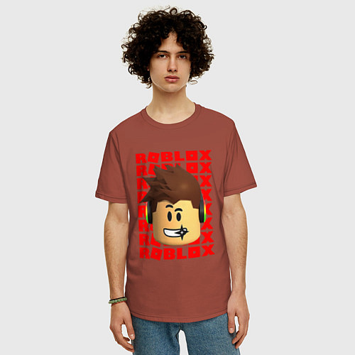 Мужская футболка оверсайз ROBLOX RED LOGO LEGO FACE / Кирпичный – фото 3