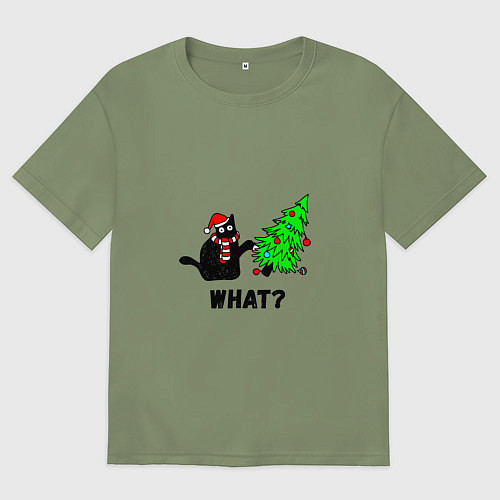 Мужская футболка оверсайз Кот роняет елку / Авокадо – фото 1