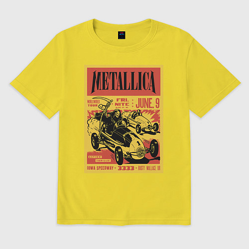 Мужская футболка оверсайз Metallica - Iowa speedway playbill / Желтый – фото 1