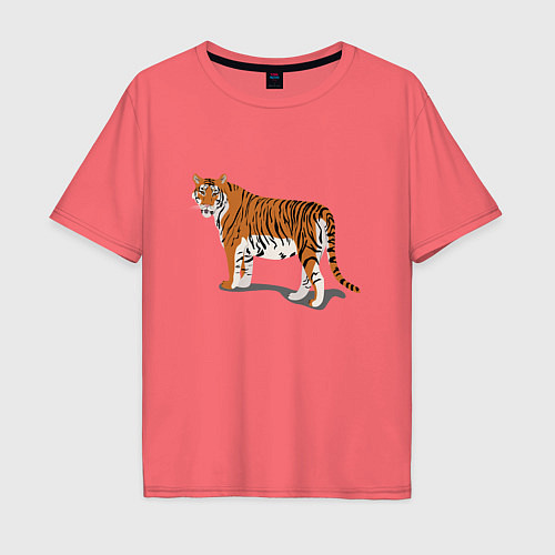 Мужская футболка оверсайз Тигр Tiger в полный рост / Коралловый – фото 1
