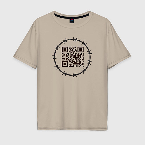 Мужская футболка оверсайз QR за колючкой 2 / Миндальный – фото 1