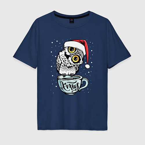 Мужская футболка оверсайз X-mas Owl / Тёмно-синий – фото 1