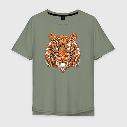 Мужская футболка оверсайз Голова тигра в геометрии / Авокадо – фото 1