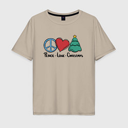 Футболка оверсайз мужская Peace Love and Christmas, цвет: миндальный