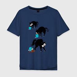Футболка оверсайз мужская Коты и молоко, цвет: тёмно-синий