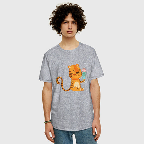Мужская футболка оверсайз Тигр с мороженым - символ года / Меланж – фото 3