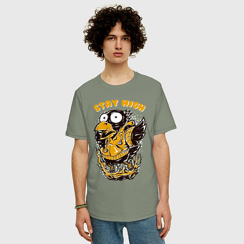 Мужская футболка оверсайз Ворона на ветке / Авокадо – фото 3