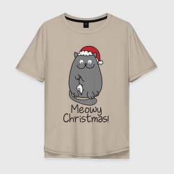 Мужская футболка оверсайз Новогодний кот с мышкой в лапах