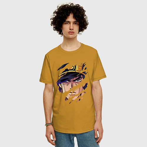Мужская футболка оверсайз JOJOS BIZARRE ADVENTURE, ГЛАВНЫЙ ГЕРОЙ / Горчичный – фото 3