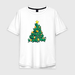 Футболка оверсайз мужская Christmas Tree Made Of Green Cats, цвет: белый
