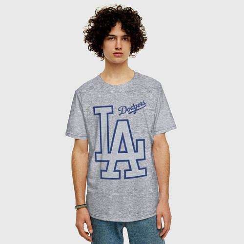 Мужская футболка оверсайз Los Angeles Dodgers - baseball team / Меланж – фото 3