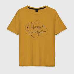 Мужская футболка оверсайз Новый Год Каллиграфическая Надпись Happy New Year