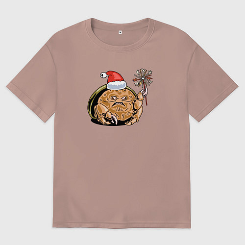 Мужская футболка оверсайз Губчатый краб празднует Новый Год / Пыльно-розовый – фото 1