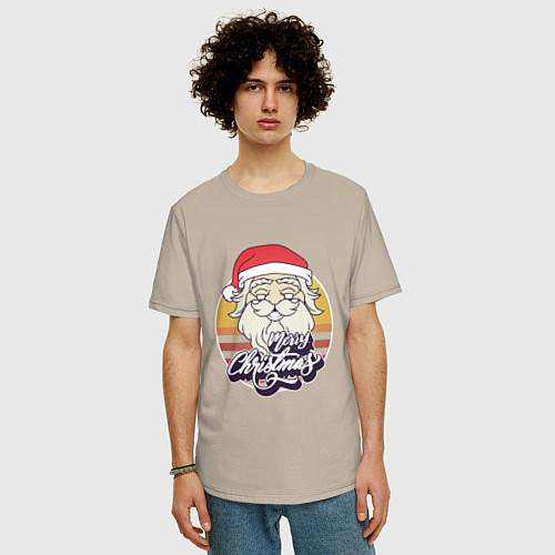 Мужская футболка оверсайз Лого Дед Мороза / Миндальный – фото 3