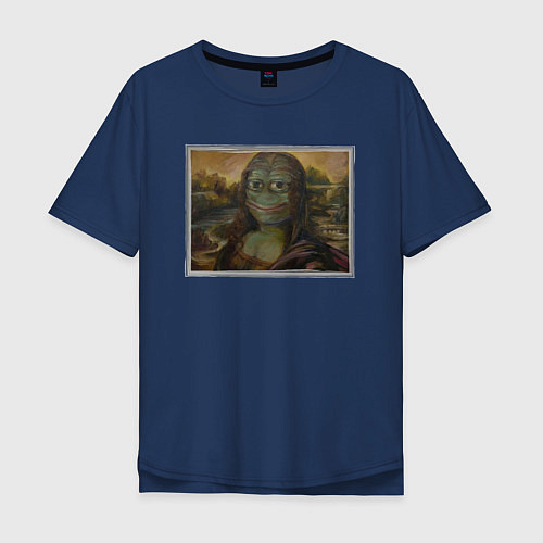 Мужская футболка оверсайз Монна Лиза Жаба Мем / Тёмно-синий – фото 1
