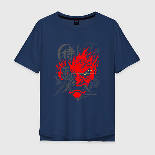 Мужская футболка оверсайз CYBERPUNK 2077 SAMURAI KEANU REEVES / Тёмно-синий – фото 1