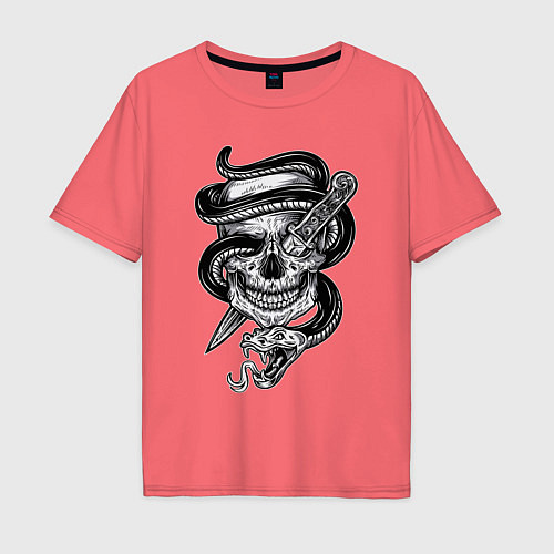 Мужская футболка оверсайз Snake skull / Коралловый – фото 1
