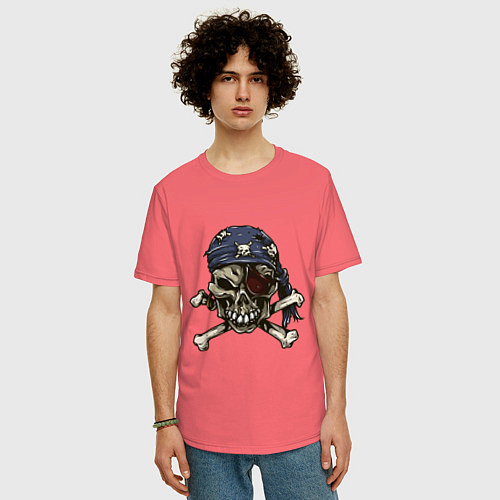 Мужская футболка оверсайз Pirат skull / Коралловый – фото 3