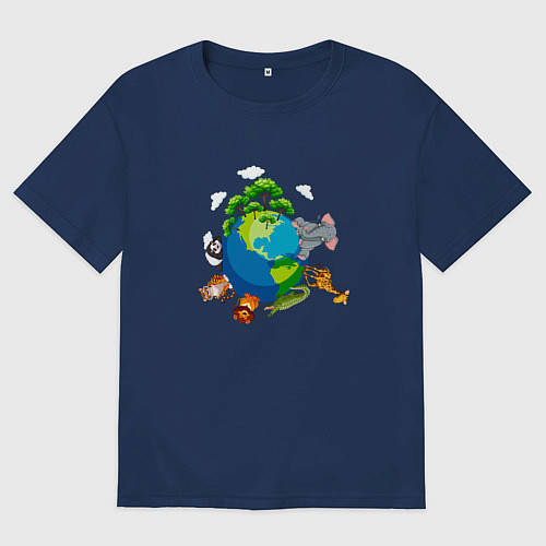 Мужская футболка оверсайз Мир животных / Тёмно-синий – фото 1