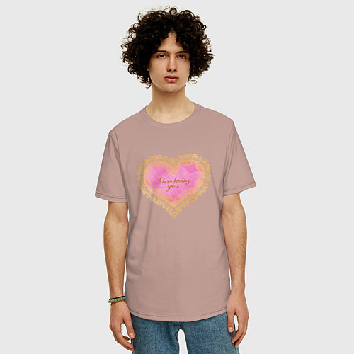 Мужская футболка оверсайз Я люблю тебя любить Признание-валентинка Золотой т / Пыльно-розовый – фото 3