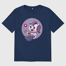 Футболка оверсайз мужская Единорожка за принятием пищи, цвет: тёмно-синий