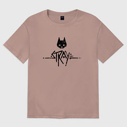 Футболка оверсайз мужская Stray: Black Logo, цвет: пыльно-розовый