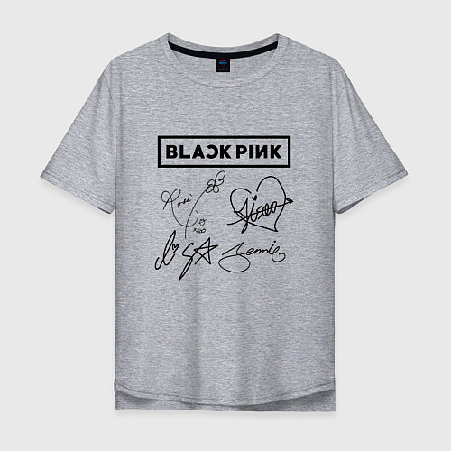 Мужская футболка оверсайз BLACKPINK АВТОГРАФЫ ЧЁРНЫЙ БЛЭКПИНК / Меланж – фото 1