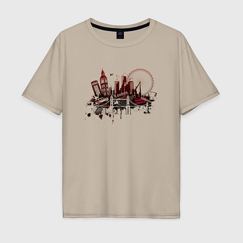 Мужская футболка оверсайз London Dark red design / Миндальный – фото 1