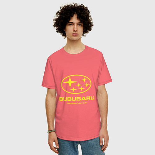 Мужская футболка оверсайз Subaru Bububaru желтая / Коралловый – фото 3