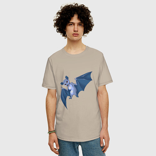 Мужская футболка оверсайз Голубой летучий мышонок / Миндальный – фото 3