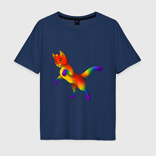 Мужская футболка оверсайз Разноцветный котёнок / Тёмно-синий – фото 1
