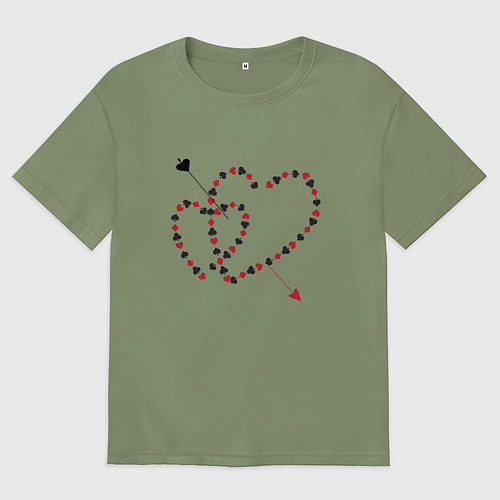 Мужская футболка оверсайз Пронзенные стрелой сердца / Авокадо – фото 1