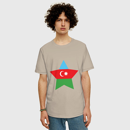 Мужская футболка оверсайз Azerbaijan Star / Миндальный – фото 3