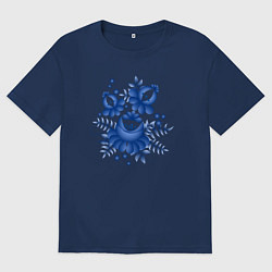 Футболка оверсайз мужская Голубой орнамент Гжель, цвет: тёмно-синий