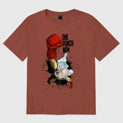 Мужская футболка оверсайз Saitama One Punch / Кирпичный – фото 1