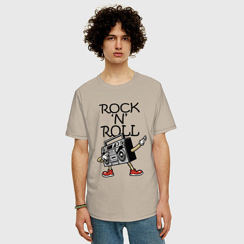 Мужская футболка оверсайз Rock n Roll dab / Миндальный – фото 3
