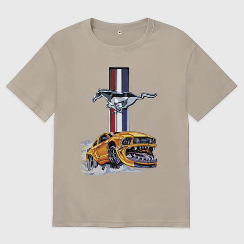 Мужская футболка оверсайз Мустанг раскрыл пасть! / Миндальный – фото 1